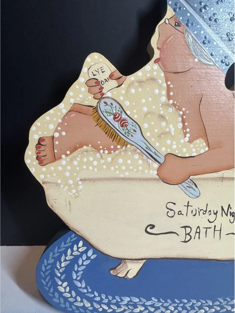 Vtg Sign Saturday Night Bath Old Couple In Tub Bathroom Decor Grandma Gpa Signed